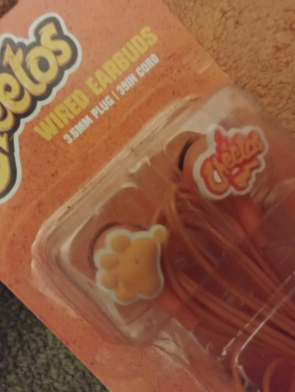 Orange Wired Earbuds with Cheetos Accent